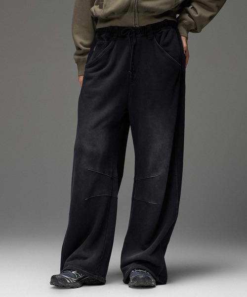 X-girl(エックスガール)の「DENIM PANELED WIDE BAGGY SWEATPANTS(スウェットパンツ・レディース・アッシュ/ブラック・S/M)」の2枚目の写真