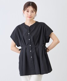 サイドドロストバンドカラーブラウス