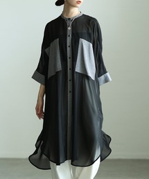 配色切り替えシアーロングシャツ