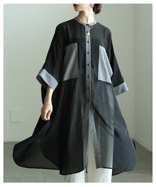 Sawa a la mode（サワアラモード）の「配色切り替えシアーロングシャツ（シャツ/ブラウス・レディース・ブラック/オレンジ・FREE）」の13枚目の写真