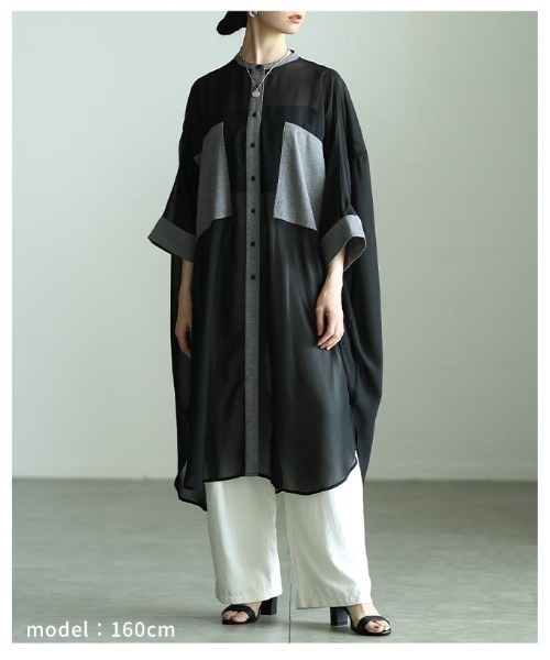 Sawa a la mode（サワアラモード）の「配色切り替えシアーロングシャツ（シャツ/ブラウス・レディース・ブラック/オレンジ・FREE）」の14枚目の写真