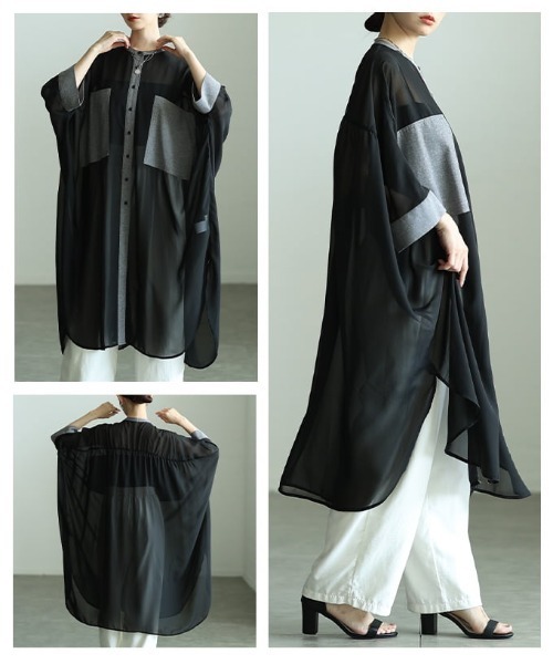 Sawa a la mode（サワアラモード）の「配色切り替えシアーロングシャツ（シャツ/ブラウス・レディース・ブラック/オレンジ・FREE）」の18枚目の写真