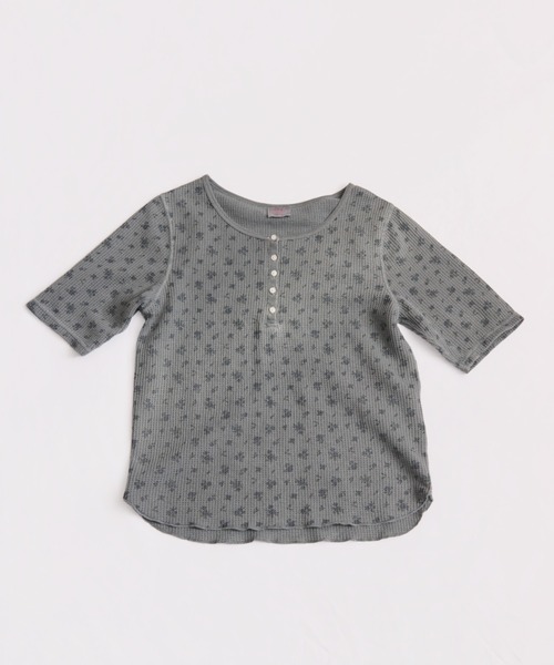 JEMORGAN(ジェーイーモーガン)の「ワッフルフラワー柄 ピグメントハーフスリーブヘンリーT(パック入)(Tシャツ/カットソー・レディース・グレー/グリーン/イエロー/ブルー・FREE)」の1枚目の写真