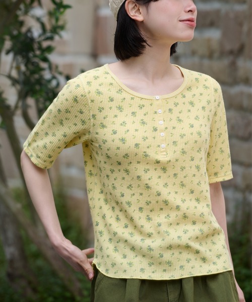 JEMORGAN(ジェーイーモーガン)の「ワッフルフラワー柄 ピグメントハーフスリーブヘンリーT(パック入)(Tシャツ/カットソー・レディース・グレー/グリーン/イエロー/ブルー・FREE)」の6枚目の写真