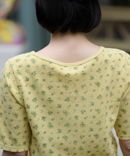 JEMORGAN(ジェーイーモーガン)の「ワッフルフラワー柄 ピグメントハーフスリーブヘンリーT(パック入)(Tシャツ/カットソー・レディース・グレー/グリーン/イエロー/ブルー・FREE)」の10枚目の写真
