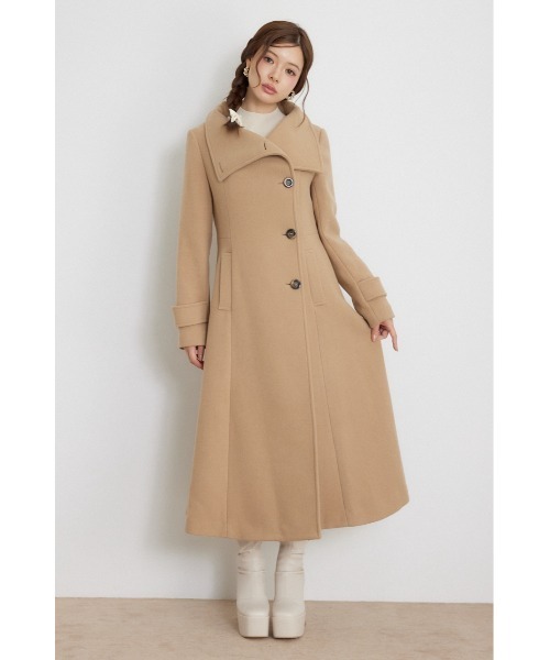 rienda(リエンダ)の「【AW先行アイテム】26オーバーネックシンデレララインコート 秋服 冬服(ステンカラーコート・レディース・ブラック/キャメル/ベージュ系その他/ブラック系その他・SMALL/MEDIUM)」の4枚目の写真