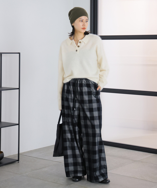 JOURNAL STANDARD(ジャーナルスタンダード)の「FLUFFY KNIT ポロシャツ(ニット/セーター・レディース・ブラウン/ホワイト/サックスブルー・FREE)」の5枚目の写真