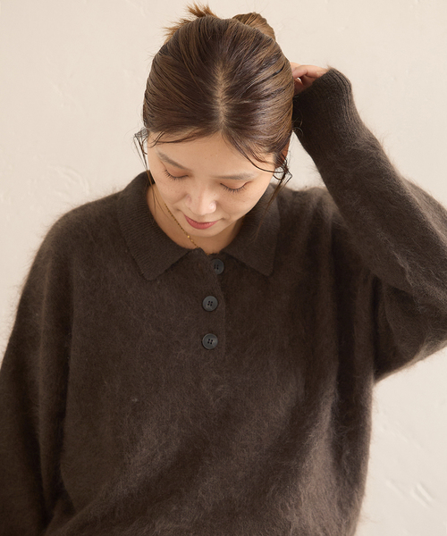 JOURNAL STANDARD(ジャーナルスタンダード)の「FLUFFY KNIT ポロシャツ(ニット/セーター・レディース・ブラウン/ホワイト/サックスブルー・FREE)」の12枚目の写真