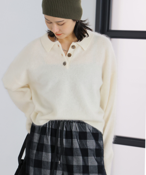 JOURNAL STANDARD(ジャーナルスタンダード)の「FLUFFY KNIT ポロシャツ(ニット/セーター・レディース・ブラウン/ホワイト/サックスブルー・FREE)」の17枚目の写真
