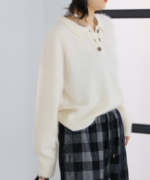 JOURNAL STANDARD(ジャーナルスタンダード)の「FLUFFY KNIT ポロシャツ(ニット/セーター・レディース・ブラウン/ホワイト/サックスブルー・FREE)」の18枚目の写真