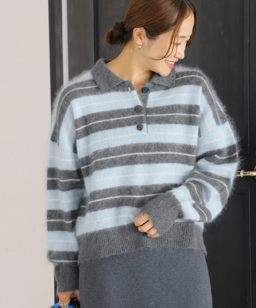JOURNAL STANDARD(ジャーナルスタンダード)の「FLUFFY KNIT ポロシャツ(ニット/セーター・レディース・ブラウン/ホワイト/サックスブルー・FREE)」の22枚目の写真