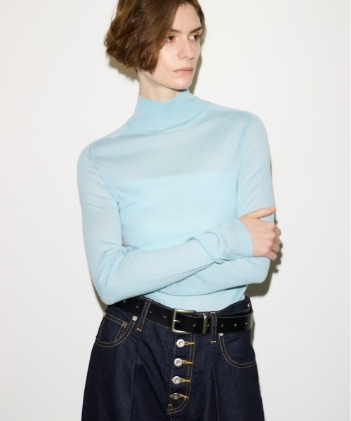SLY（スライ）の「THROW WOOL BLEND HG H/N TOPS ウールブレンドハイゲージホルターネックトップス 秋服 冬服（ニット/セーター・レディース・レッド/ライトブルー/杢グレー/ブラック・FREE）」の3枚目の写真