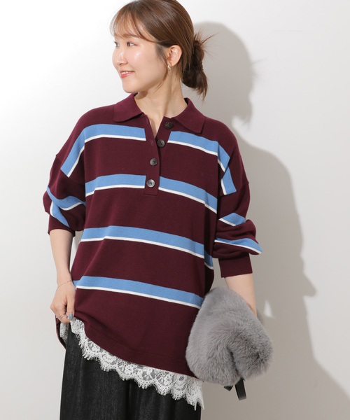 JOURNAL STANDARD relume(ジャーナルスタンダード レリューム)の「ラガーニットシャツ(ニット/セーター・レディース・ネイビー/ブラウン・FREE)」の7枚目の写真