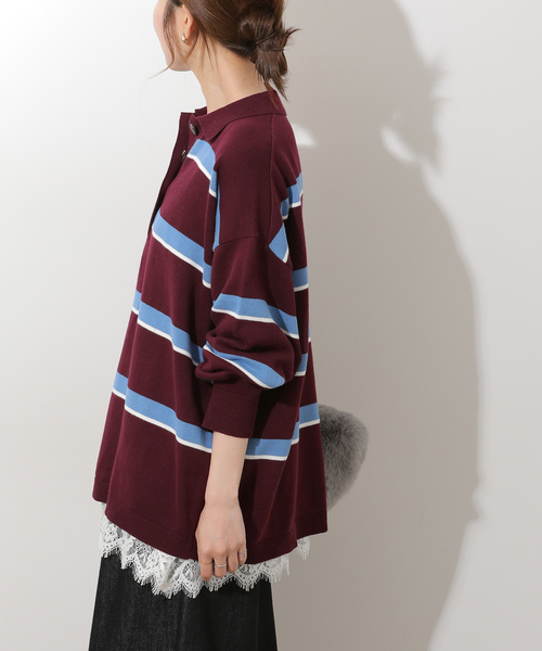 JOURNAL STANDARD relume(ジャーナルスタンダード レリューム)の「ラガーニットシャツ(ニット/セーター・レディース・ネイビー/ブラウン・FREE)」の8枚目の写真