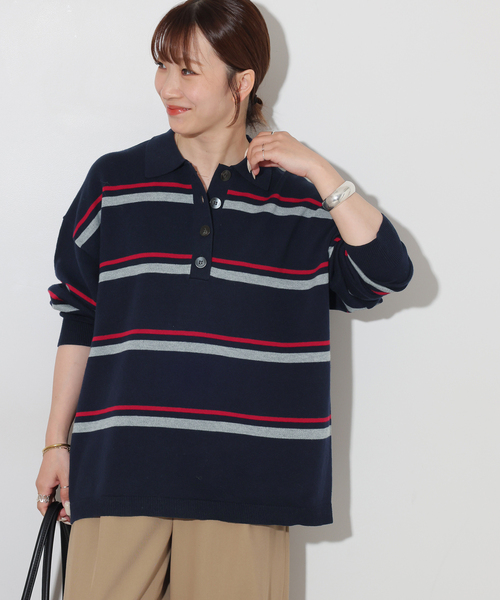 JOURNAL STANDARD relume(ジャーナルスタンダード レリューム)の「ラガーニットシャツ(ニット/セーター・レディース・ネイビー/ブラウン・FREE)」の13枚目の写真