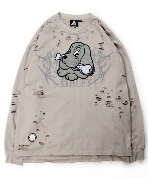 GALFY(ガルフィー)の「GALFY/ガルフィー/大ダメージロンTee(Tシャツ/カットソー・メンズ・ブルーグレー/ブラック/アッシュ・M/XL/L)」の3枚目の写真