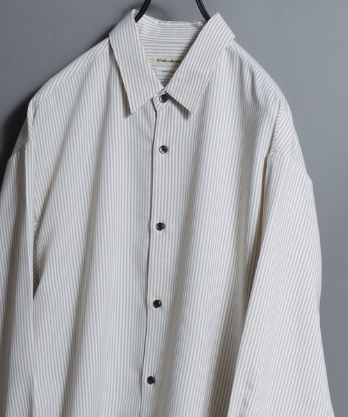 ANPAS(アンパス)の「MADE IN JAPAN Reflax(R)Long-Sleeve Stripe Shirt /日本製 リフラクス 長袖 ストライプシャツ メンズ トップス 国産<S-Lサイズ>(シャツ/ブラウス・メンズ・ベージュ/ブルー/グリーン/ブラック・M/S/L)」の2枚目の写真