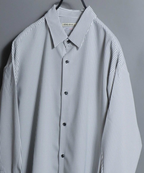 ANPAS(アンパス)の「MADE IN JAPAN Reflax(R)Long-Sleeve Stripe Shirt /日本製 リフラクス 長袖 ストライプシャツ メンズ トップス 国産<S-Lサイズ>(シャツ/ブラウス・メンズ・ベージュ/ブルー/グリーン/ブラック・M/S/L)」の1枚目の写真