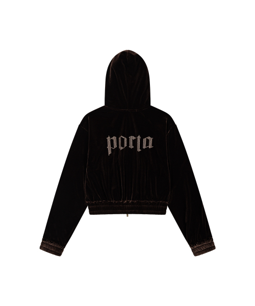 THEPORTA（ザ ポルタ）の「HOTFIX LOGO VELVET HOODIE ZIP-UP, BROWN（パーカー・レディース・その他・ONE SIZE）」の2枚目の写真