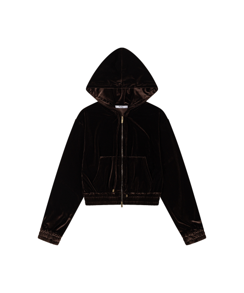 THEPORTA（ザ ポルタ）の「HOTFIX LOGO VELVET HOODIE ZIP-UP, BROWN（パーカー・レディース・その他・ONE SIZE）」の3枚目の写真