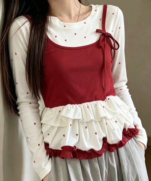 AVYL(アヴィル)の「裾ティアードフリルキャミソールレイヤードトップス(Tシャツ/カットソー・レディース・グレー/ネイビー/レッド・M)」の13枚目の写真