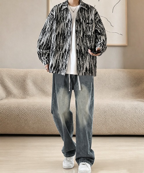 AsaAura(アサオーラ)の「メンズ総柄シャツジャケットオーバーサイズ(シャツ/ブラウス・メンズ・ネイビー/ブラック・M/L)」の8枚目の写真