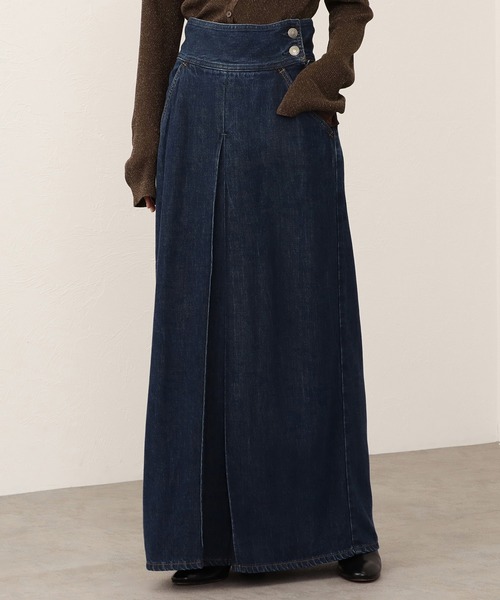 SOMETHING（サムシング）の「【GISELe10月号掲載】atelier SOMETHING drape FRONT PLEATS SKIRT/ドレープフロントプリーツデニムスカート（スカート・レディース・ブラウン/ブルー・MEDIUM/X-SMALL/SMALL）」の17枚目の写真