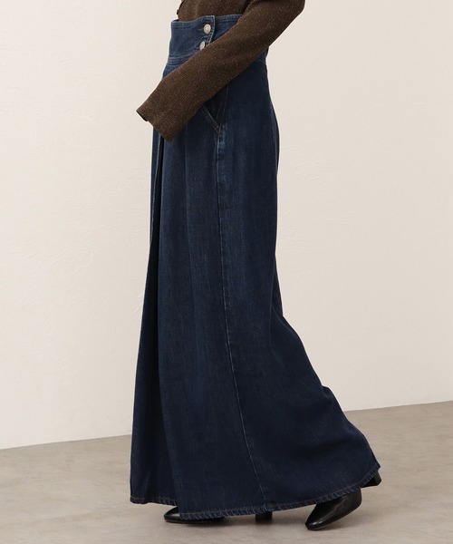 SOMETHING（サムシング）の「【GISELe10月号掲載】atelier SOMETHING drape FRONT PLEATS SKIRT/ドレープフロントプリーツデニムスカート（スカート・レディース・ブラウン/ブルー・MEDIUM/X-SMALL/SMALL）」の19枚目の写真
