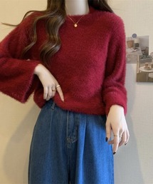 ショート丈 フェイクフェレット ニットトップス