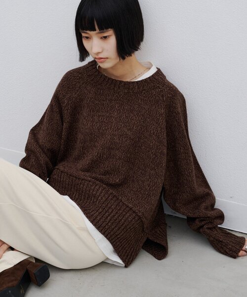 CIAOPANIC TYPY（チャオパニックティピー）の「∴サイドスリットラグランメランジニット（ニット/セーター・レディース・チャコールグレー/ブラウン/グレー/オフホワイト/バイオレット・ONE SIZE）」の20枚目の写真