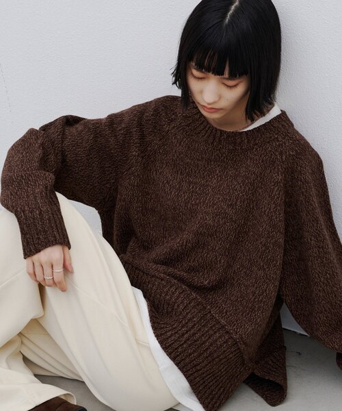 CIAOPANIC TYPY（チャオパニックティピー）の「∴サイドスリットラグランメランジニット（ニット/セーター・レディース・チャコールグレー/ブラウン/グレー/オフホワイト/バイオレット・ONE SIZE）」の21枚目の写真