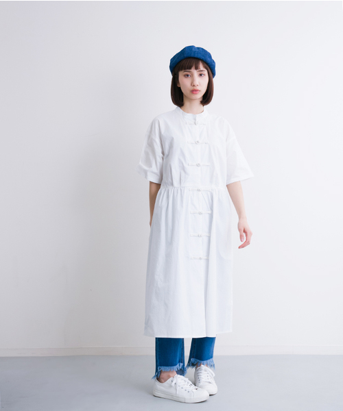 MERLOT（メルロー）の「チャイナボタン半袖シャツワンピース2916（シャツワンピース・レディース・ホワイト/ブラック/カーキ・FREE）」の13枚目の写真