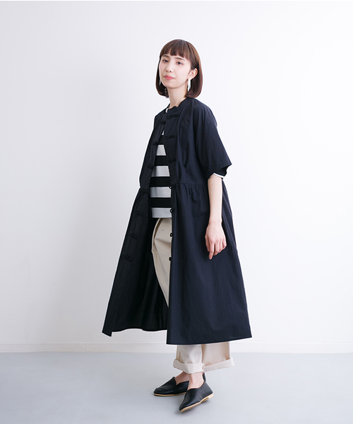 MERLOT（メルロー）の「チャイナボタン半袖シャツワンピース2916（シャツワンピース・レディース・ホワイト/ブラック/カーキ・FREE）」の9枚目の写真