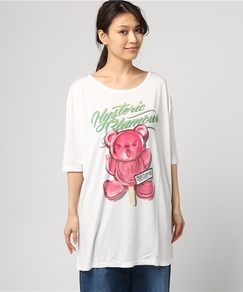 HYSTERIC GLAMOUR(ヒステリックグラマー)の「BEAR POPSICLE プリント ビッグTシャツ(Tシャツ/カットソー・レディース・レッド/グリーン/ブラック/ネイビー/ホワイト・FREE)」の13枚目の写真
