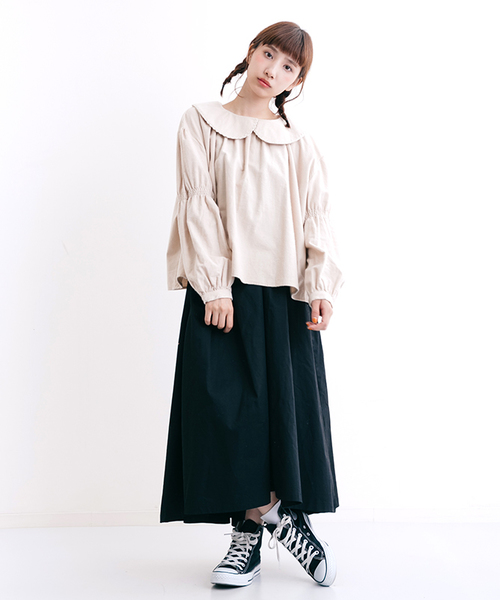 MERLOT（メルロー）の「ビッグ襟ギャザースリーブトップス7108（シャツ/ブラウス・レディース・チャコールグレー/ブラック/アイボリー/オレンジ・FREE）」の14枚目の写真