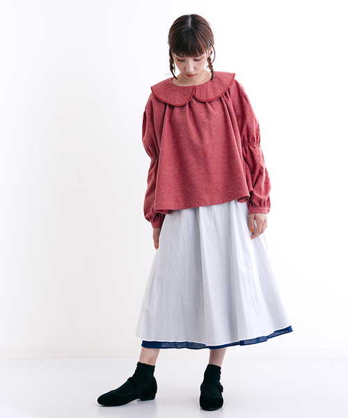 MERLOT（メルロー）の「ビッグ襟ギャザースリーブトップス7108（シャツ/ブラウス・レディース・チャコールグレー/ブラック/アイボリー/オレンジ・FREE）」の16枚目の写真