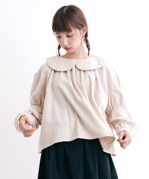 MERLOT（メルロー）の「ビッグ襟ギャザースリーブトップス7108（シャツ/ブラウス・レディース・チャコールグレー/ブラック/アイボリー/オレンジ・FREE）」の18枚目の写真