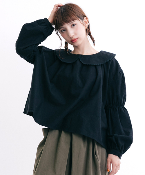 MERLOT（メルロー）の「ビッグ襟ギャザースリーブトップス7108（シャツ/ブラウス・レディース・チャコールグレー/ブラック/アイボリー/オレンジ・FREE）」の19枚目の写真