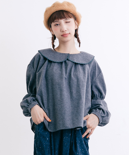 MERLOT（メルロー）の「ビッグ襟ギャザースリーブトップス7108（シャツ/ブラウス・レディース・チャコールグレー/ブラック/アイボリー/オレンジ・FREE）」の20枚目の写真