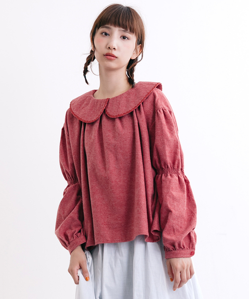 MERLOT（メルロー）の「ビッグ襟ギャザースリーブトップス7108（シャツ/ブラウス・レディース・チャコールグレー/ブラック/アイボリー/オレンジ・FREE）」の21枚目の写真