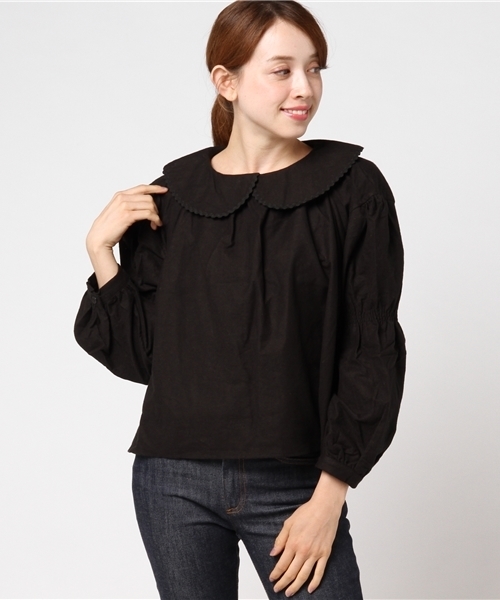 MERLOT（メルロー）の「ビッグ襟ギャザースリーブトップス7108（シャツ/ブラウス・レディース・チャコールグレー/ブラック/アイボリー/オレンジ・FREE）」の13枚目の写真