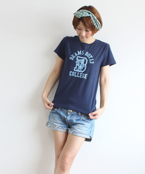 BEAMS BOY（ビームスボーイ）の「BEAMS BOY / カレッジ BプリントT ***（Tシャツ/カットソー・レディース・ホワイト/グリーン/ネイビー・ONE SIZE）」の3枚目の写真