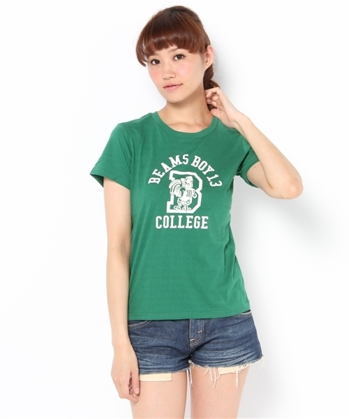 BEAMS BOY（ビームスボーイ）の「BEAMS BOY / カレッジ BプリントT ***（Tシャツ/カットソー・レディース・ホワイト/グリーン/ネイビー・ONE SIZE）」の2枚目の写真
