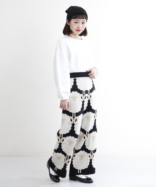 MERLOT（メルロー）の「ひつじ柄ワイドニットパンツ2501（その他パンツ・レディース・ブラック/モカ・FREE）」の9枚目の写真