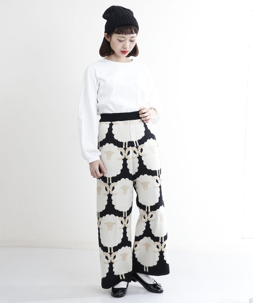 MERLOT（メルロー）の「ひつじ柄ワイドニットパンツ2501（その他パンツ・レディース・ブラック/モカ・FREE）」の10枚目の写真