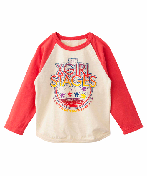 X-girl Stages(エックスガールステージス)の「B/B TEE “ROCK UP BEAT!” (4T~7T)(Tシャツ/カットソー・キッズ・マルチ/レッド/ライトグリーン・4T/5T/6T/7T)」の4枚目の写真