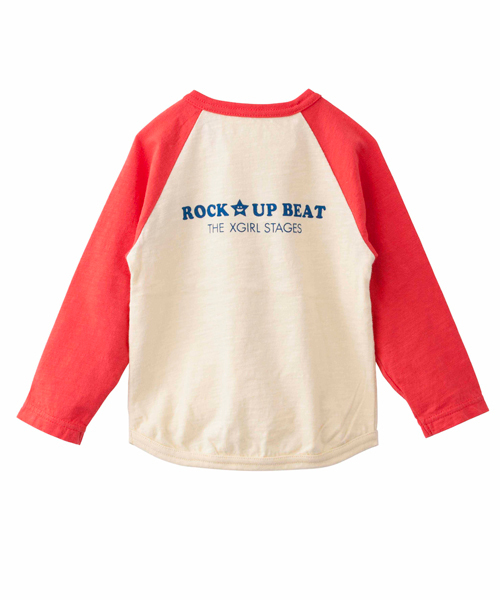 X-girl Stages(エックスガールステージス)の「B/B TEE “ROCK UP BEAT!” (4T~7T)(Tシャツ/カットソー・キッズ・マルチ/レッド/ライトグリーン・4T/5T/6T/7T)」の5枚目の写真