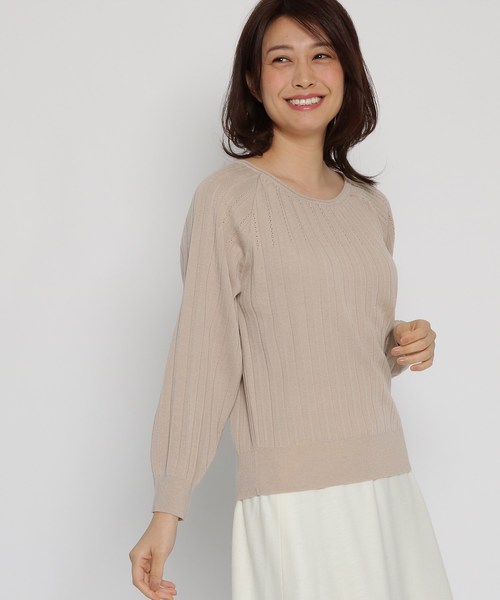 Sunauna(スーナウーナ)の「【洗える】プリーツ編みニット(ニット/セーター・レディース・ベージュ/オフホワイト/グリーン/ブラウン系その他/ピンク系/サックスブルー・38)」の1枚目の写真