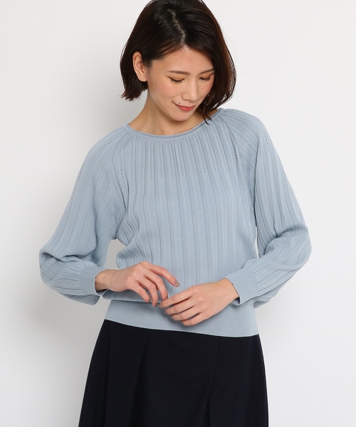 Sunauna(スーナウーナ)の「【洗える】プリーツ編みニット(ニット/セーター・レディース・ベージュ/オフホワイト/グリーン/ブラウン系その他/ピンク系/サックスブルー・38)」の5枚目の写真