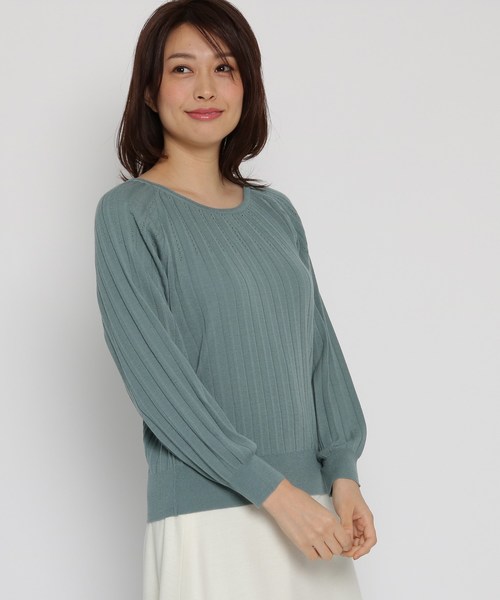Sunauna(スーナウーナ)の「【洗える】プリーツ編みニット(ニット/セーター・レディース・ベージュ/オフホワイト/グリーン/ブラウン系その他/ピンク系/サックスブルー・38)」の4枚目の写真